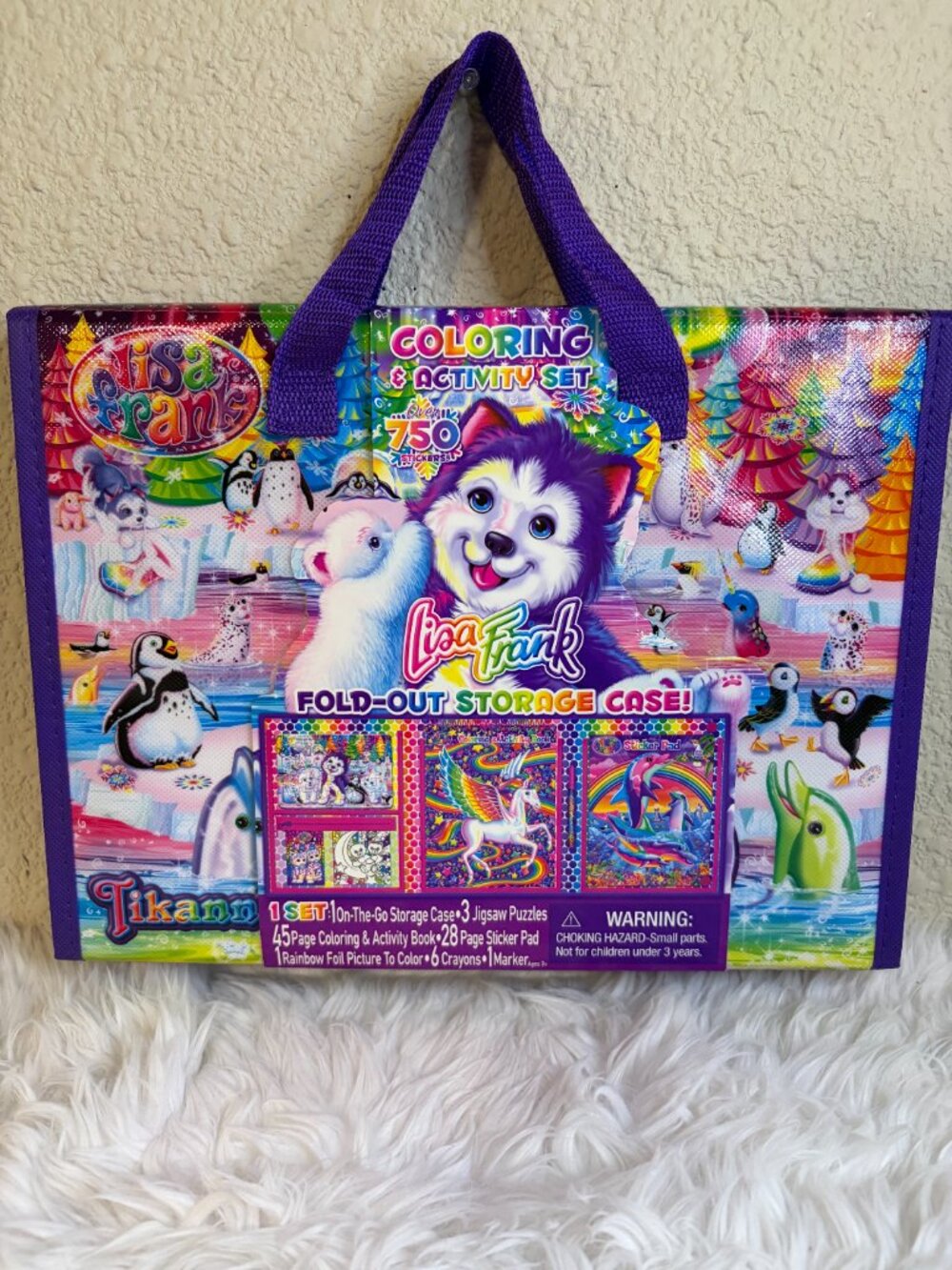 Lisa Frank Coloring Activity Set Fold Out Storage Case Stickers Puzzles NWT
